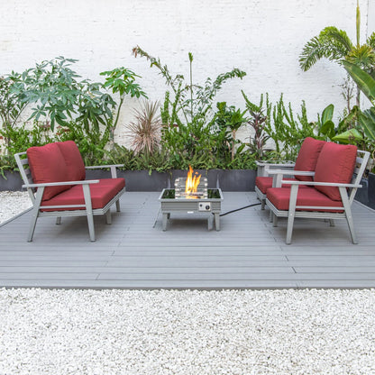 Walbrooke Aluminum Patio Conversation With Slats Design Fire Pit Table & Tank Holder - Elax Furniture