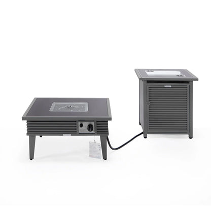 Walbrooke Outdoor Patio Square Fire Pit and Tank Holder with Slats Design - Elax Furniture