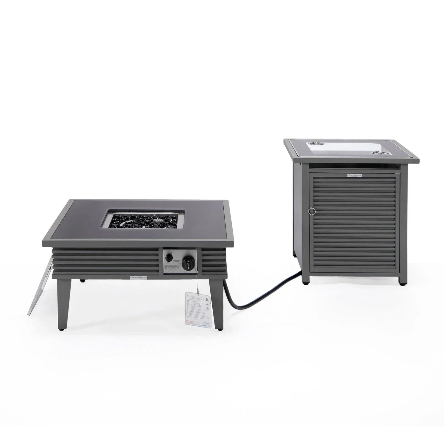 Walbrooke Outdoor Patio Square Fire Pit and Tank Holder with Slats Design - Elax Furniture