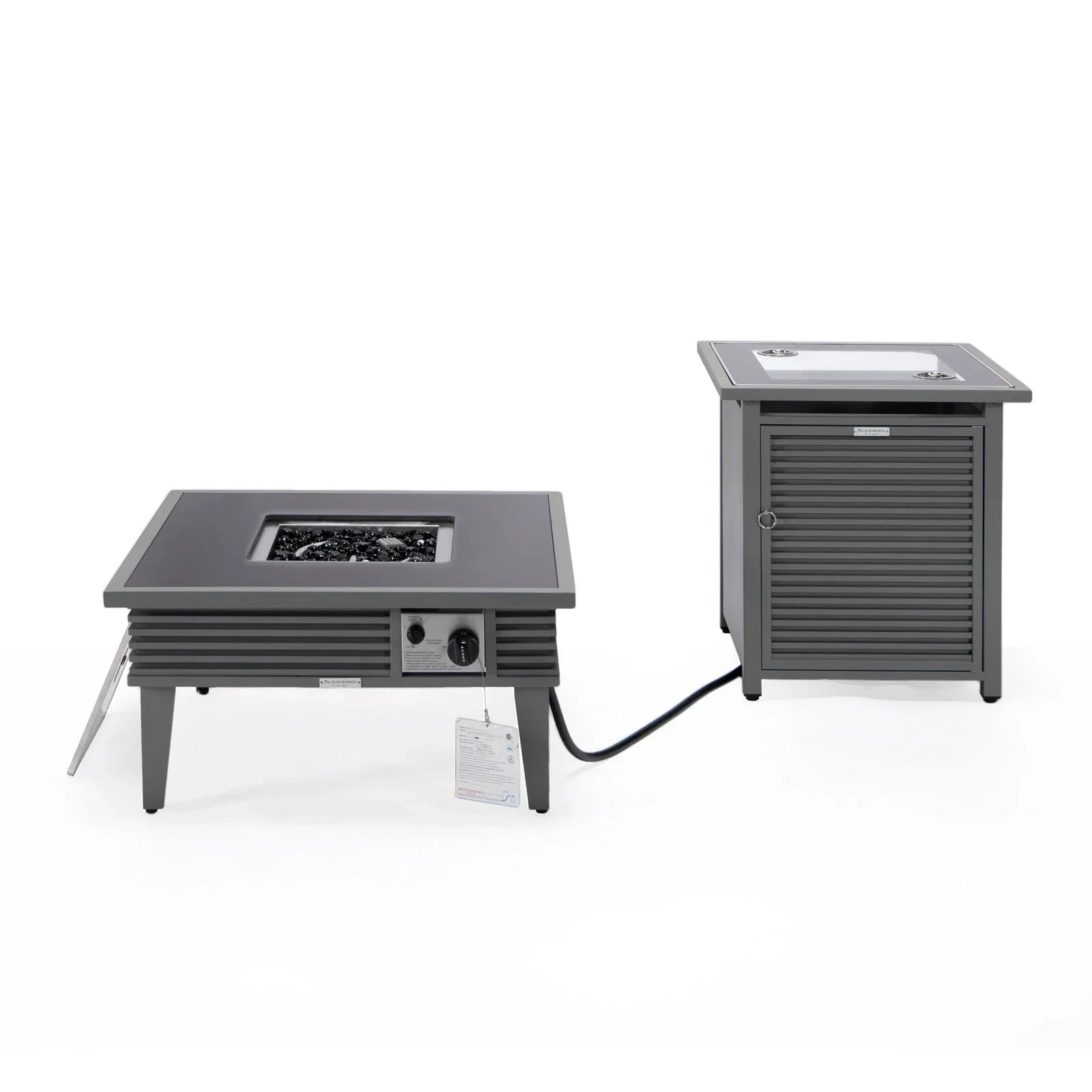 Walbrooke Outdoor Patio Square Fire Pit and Tank Holder with Slats Design - Elax Furniture
