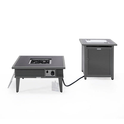 Walbrooke Outdoor Patio Square Fire Pit and Tank Holder with Slats Design - Elax Furniture