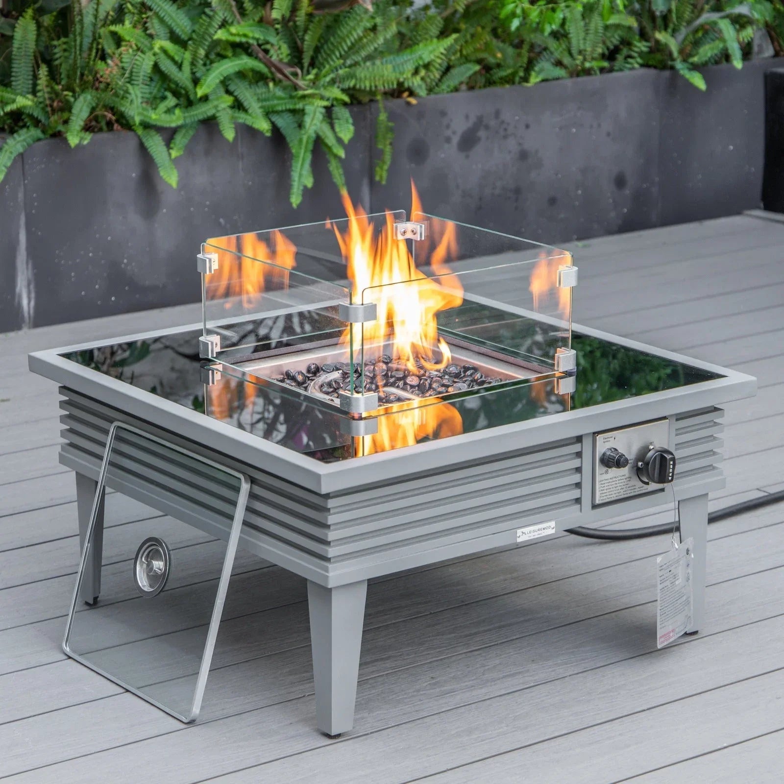 Walbrooke Outdoor Patio Square Fire Pit and Tank Holder with Slats Design - Elax Furniture