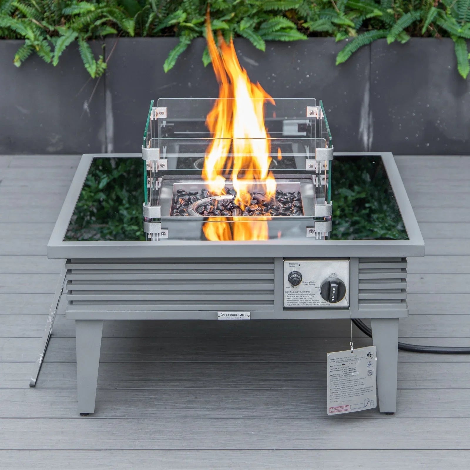 Walbrooke Modern Outdoor Square Fire Pit Table with Powder-Coated Aliuminum Frame and Slats Design - Elax Furniture