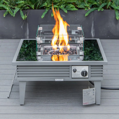 Walbrooke Modern Outdoor Square Fire Pit Table with Powder-Coated Aliuminum Frame and Slats Design - Elax Furniture