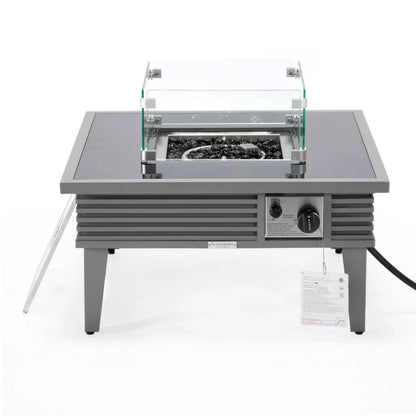 Walbrooke Modern Outdoor Square Fire Pit Table with Powder-Coated Aliuminum Frame and Slats Design - Elax Furniture