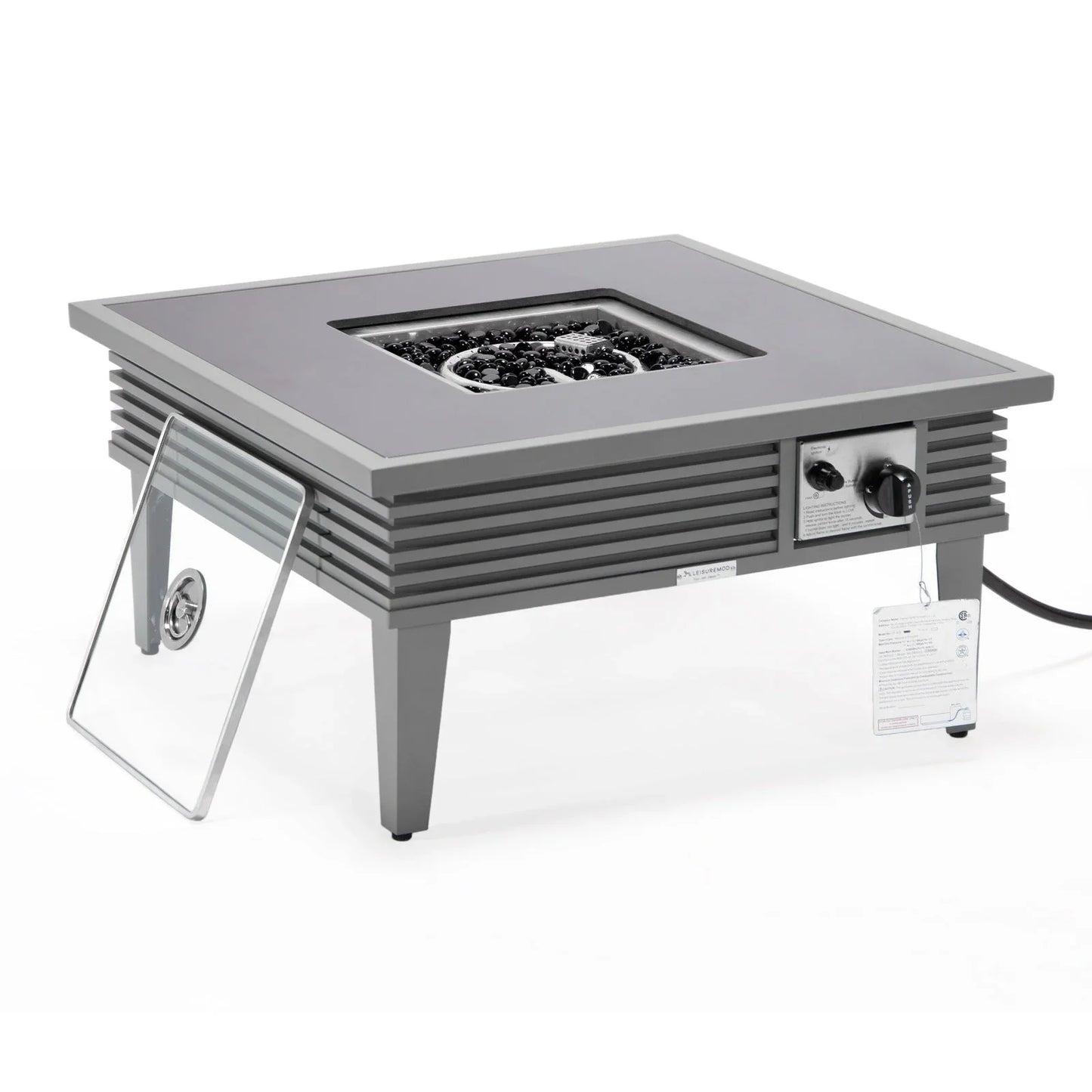 Walbrooke Modern Outdoor Square Fire Pit Table with Powder-Coated Aliuminum Frame and Slats Design - Elax Furniture