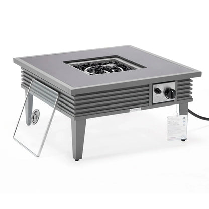 Walbrooke Modern Outdoor Square Fire Pit Table with Powder-Coated Aliuminum Frame and Slats Design - Elax Furniture