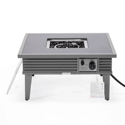 Walbrooke Modern Outdoor Square Fire Pit Table with Powder-Coated Aliuminum Frame and Slats Design - Elax Furniture