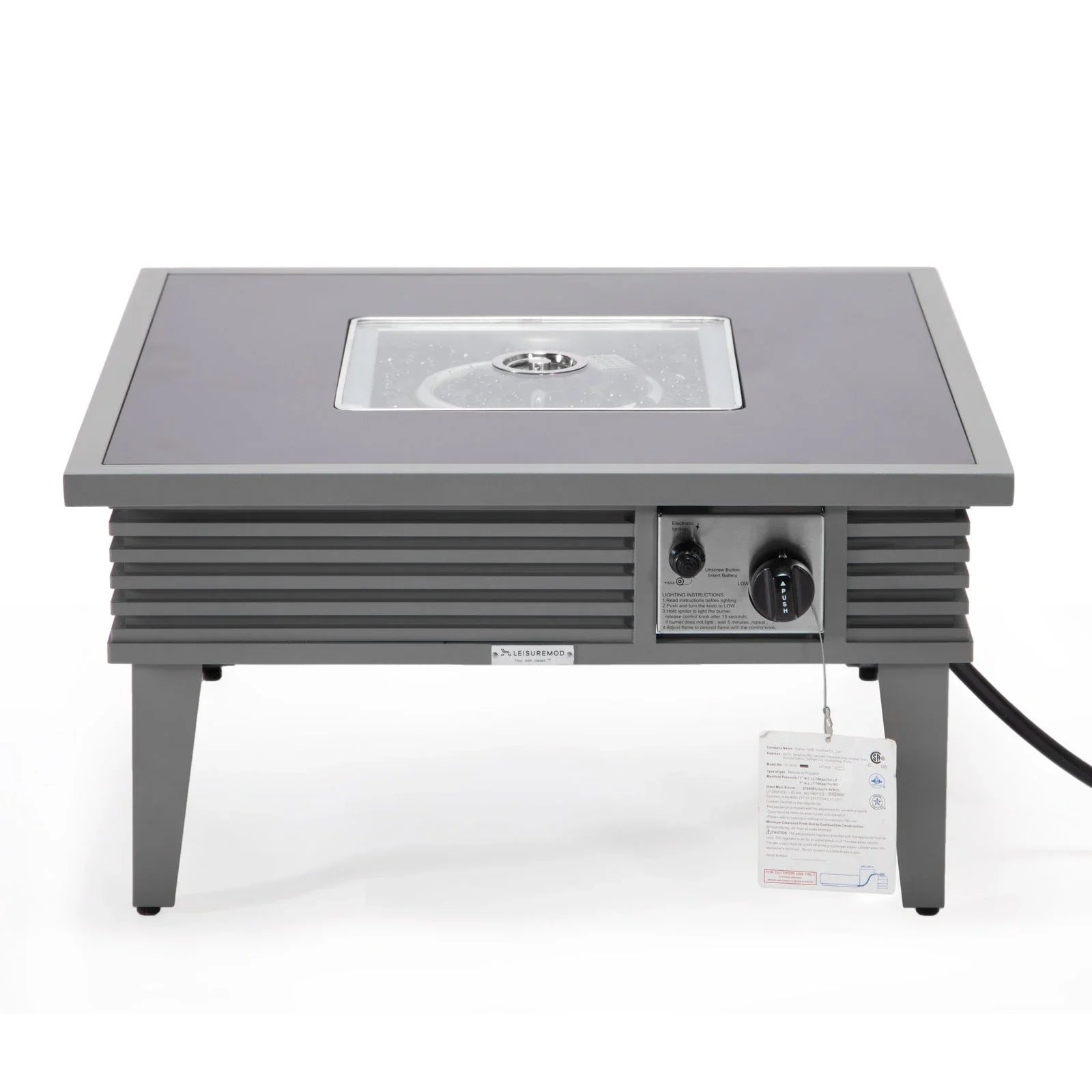 Walbrooke Modern Outdoor Square Fire Pit Table with Powder-Coated Aliuminum Frame and Slats Design - Elax Furniture