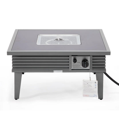 Walbrooke Modern Outdoor Square Fire Pit Table with Powder-Coated Aliuminum Frame and Slats Design - Elax Furniture
