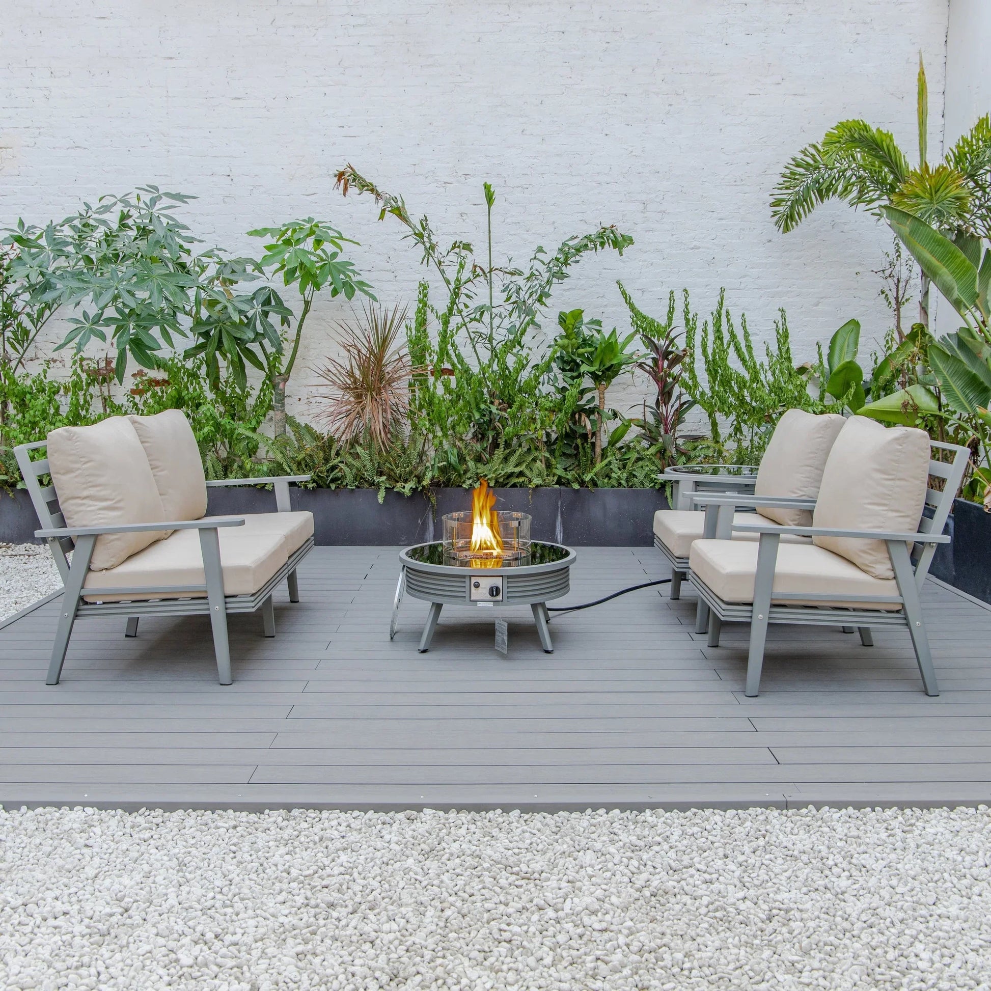 Walbrooke Aluminum Patio Conversation With Slats Design Fire Pit Table & Tank Holder - Elax Furniture