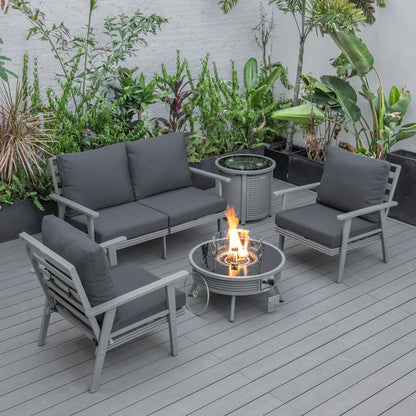 Walbrooke Aluminum Patio Conversation With Slats Design Fire Pit Table & Tank Holder - Elax Furniture