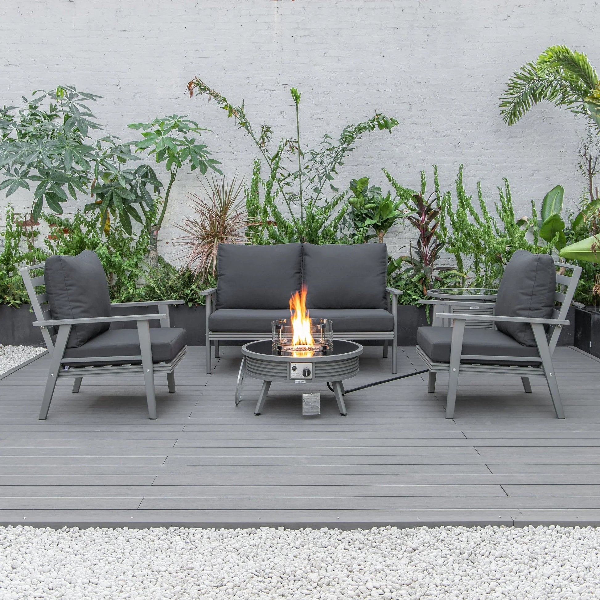 Walbrooke Aluminum Patio Conversation With Slats Design Fire Pit Table & Tank Holder - Elax Furniture
