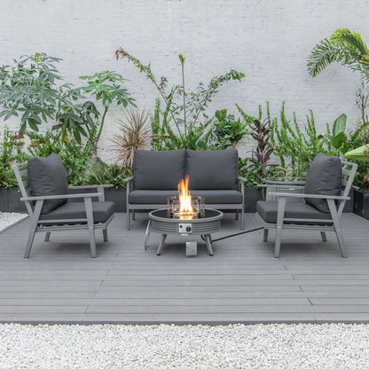 Walbrooke Aluminum Patio Conversation With Slats Design Fire Pit Table & Tank Holder - Elax Furniture