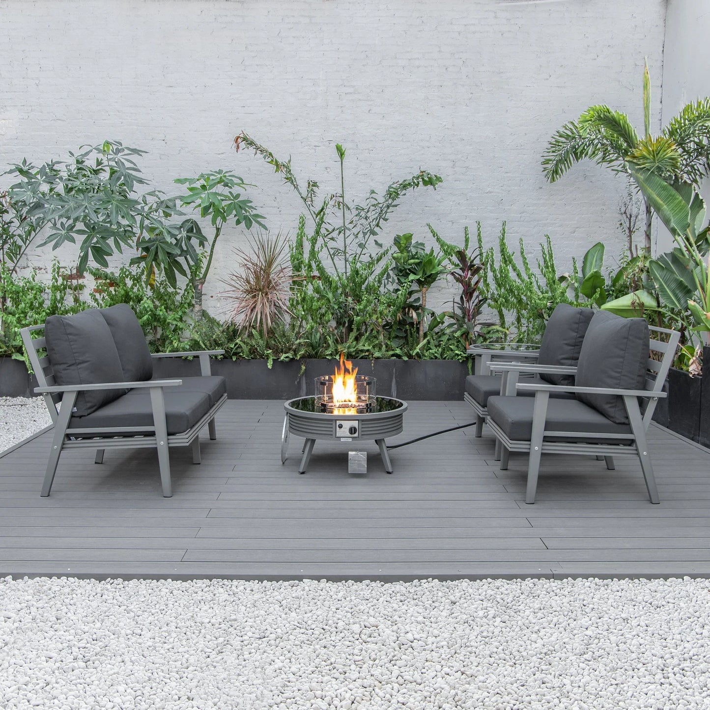 Walbrooke Aluminum Patio Conversation With Slats Design Fire Pit Table & Tank Holder - Elax Furniture