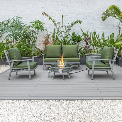 Walbrooke Aluminum Patio Conversation With Slats Design Fire Pit Table & Tank Holder - Elax Furniture