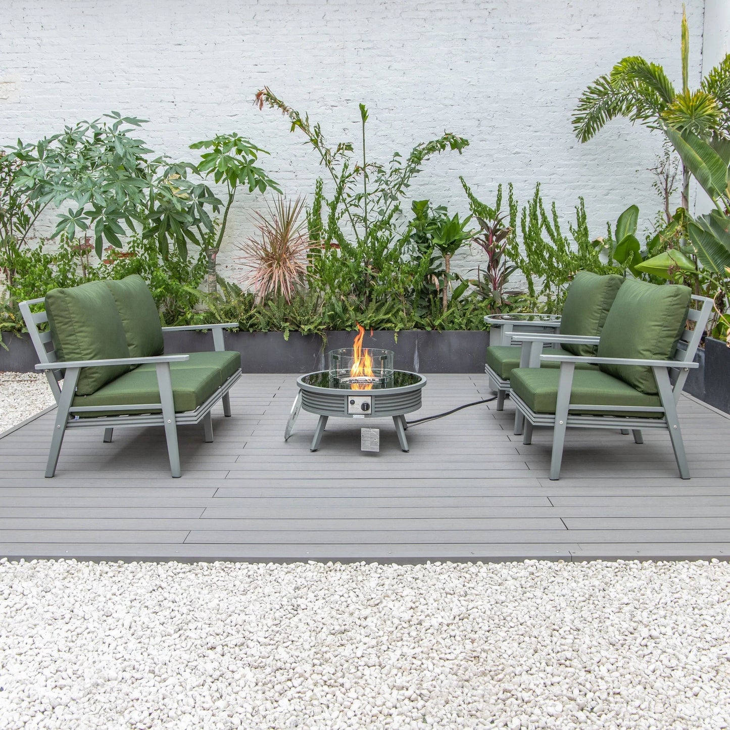 Walbrooke Aluminum Patio Conversation With Slats Design Fire Pit Table & Tank Holder - Elax Furniture