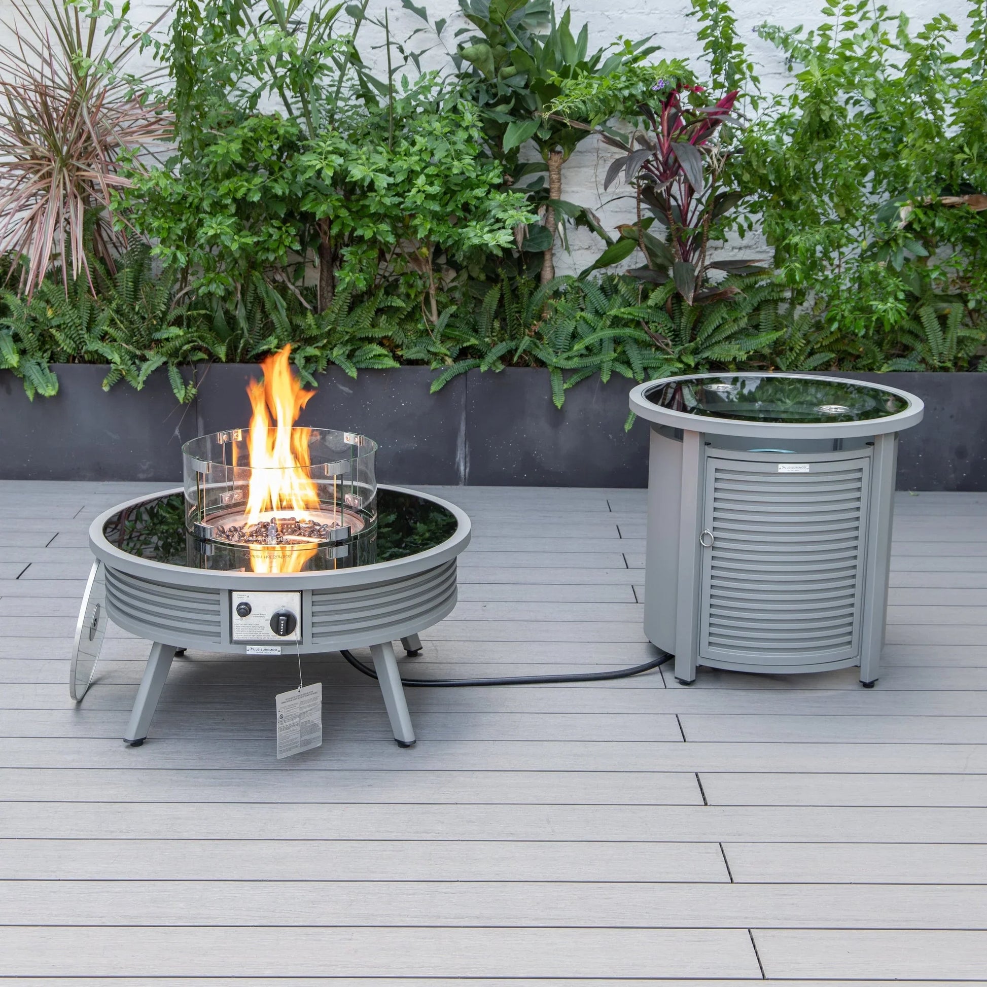 Walbrooke Aluminum Patio Conversation With Slats Design Fire Pit Table & Tank Holder - Elax Furniture