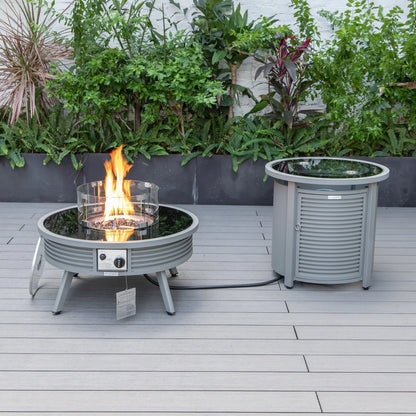 Walbrooke Aluminum Patio Conversation With Slats Design Fire Pit Table & Tank Holder - Elax Furniture