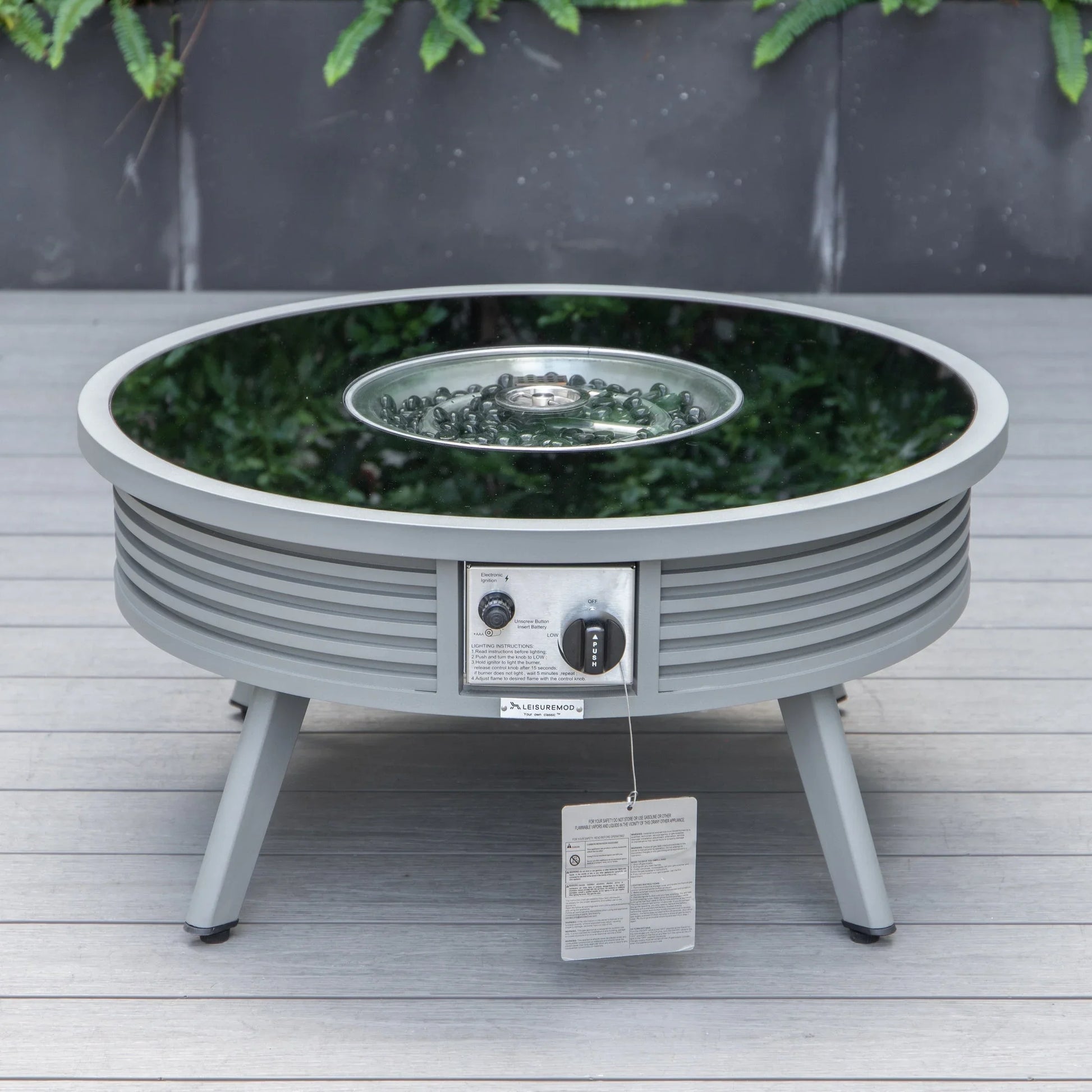 Walbrooke Aluminum Patio Conversation With Slats Design Fire Pit Table & Tank Holder - Elax Furniture