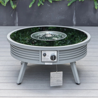 Walbrooke Aluminum Patio Conversation With Slats Design Fire Pit Table & Tank Holder - Elax Furniture