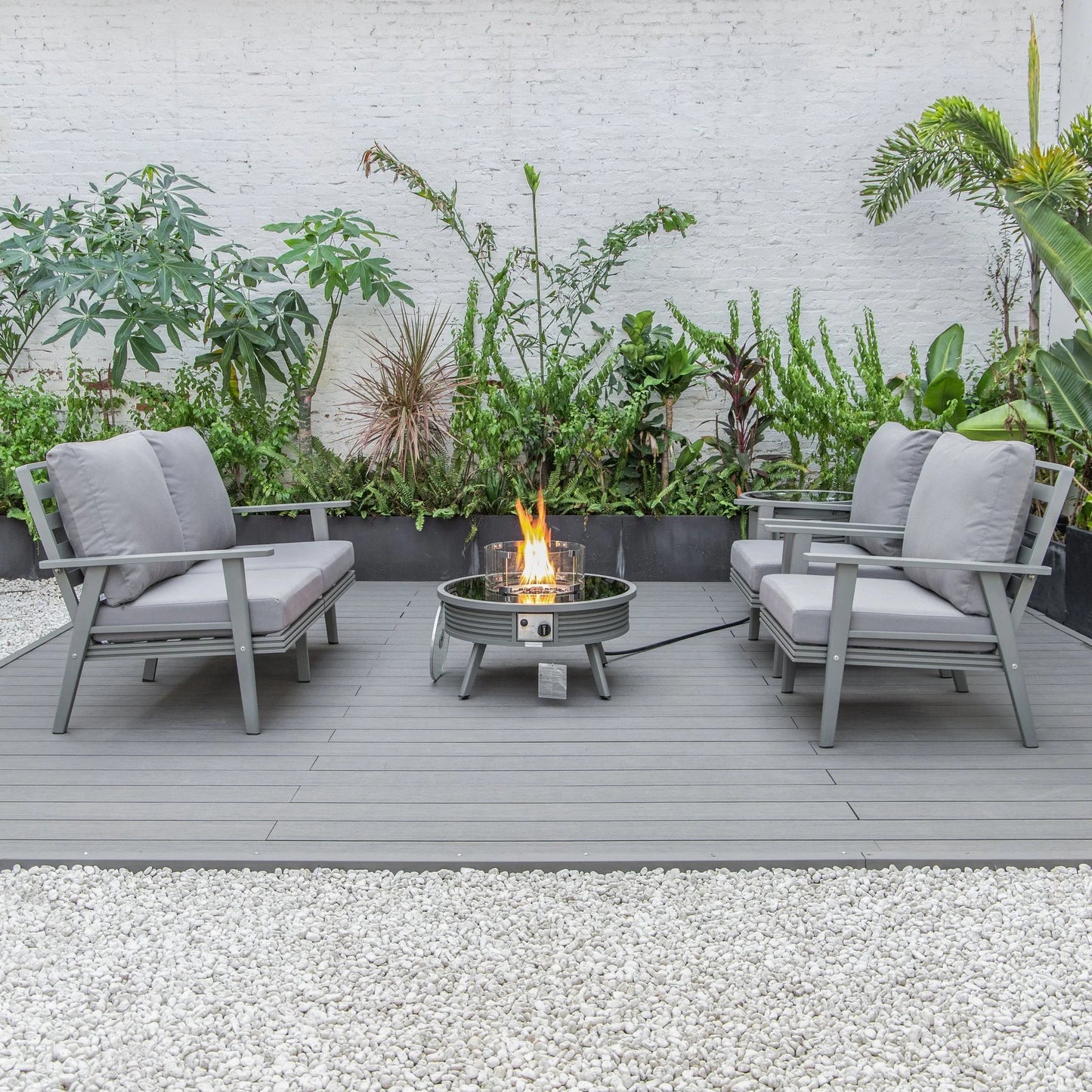 Walbrooke Aluminum Patio Conversation With Slats Design Fire Pit Table & Tank Holder - Elax Furniture