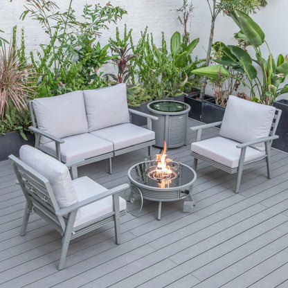 Walbrooke Aluminum Patio Conversation With Slats Design Fire Pit Table & Tank Holder - Elax Furniture