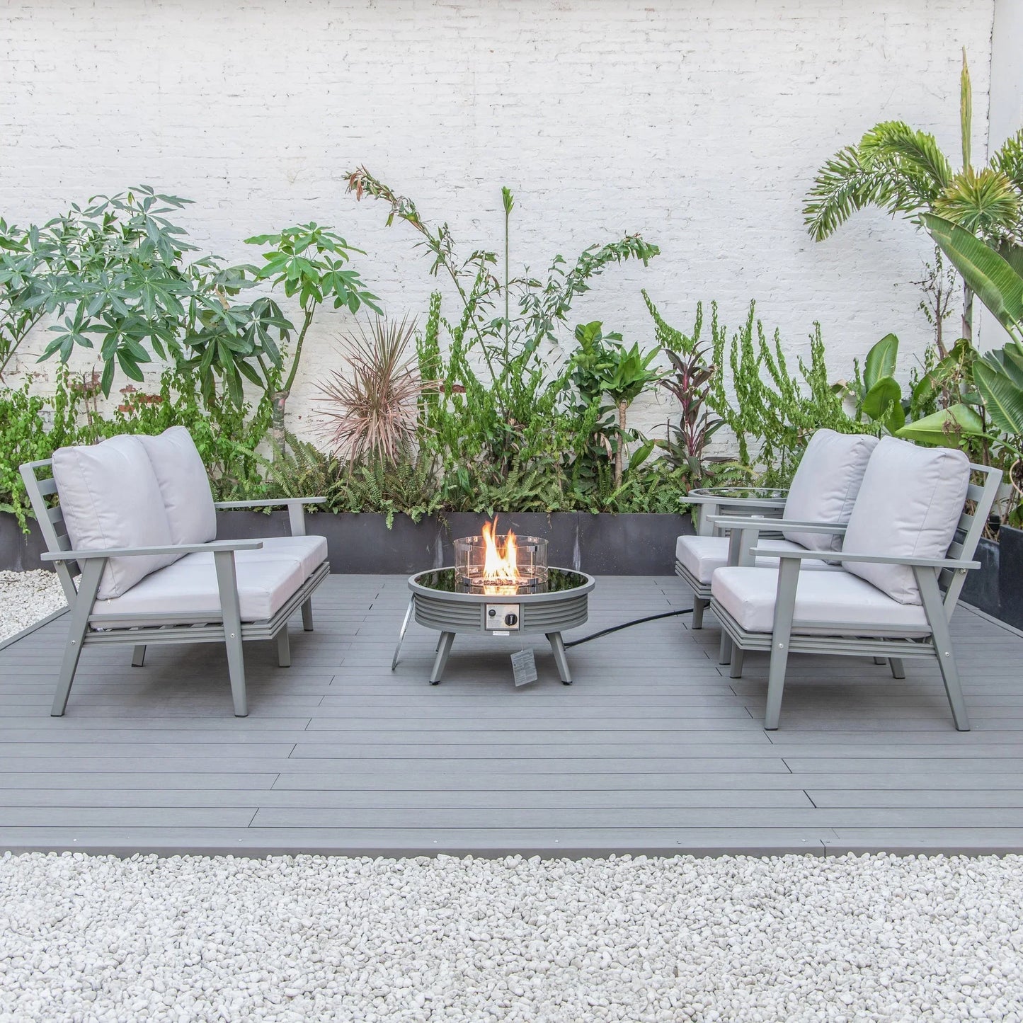 Walbrooke Aluminum Patio Conversation With Slats Design Fire Pit Table & Tank Holder - Elax Furniture