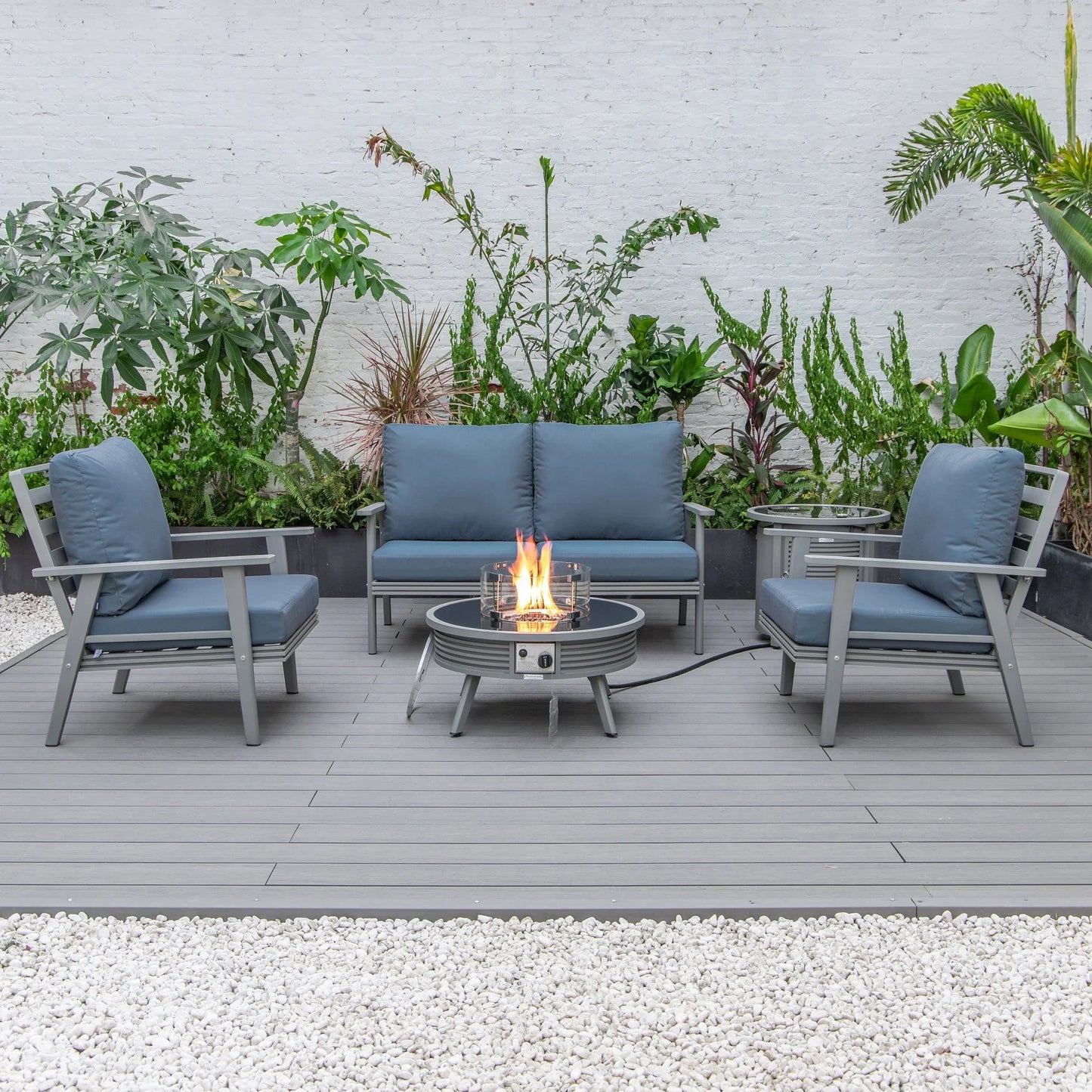 Walbrooke Aluminum Patio Conversation With Slats Design Fire Pit Table & Tank Holder - Elax Furniture