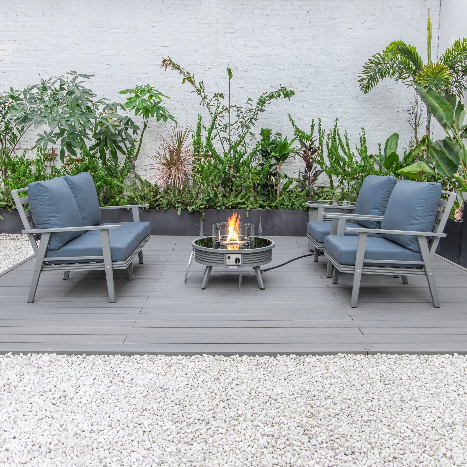 Walbrooke Aluminum Patio Conversation With Slats Design Fire Pit Table & Tank Holder - Elax Furniture