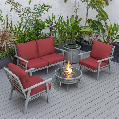 Walbrooke Aluminum Patio Conversation With Slats Design Fire Pit Table & Tank Holder - Elax Furniture