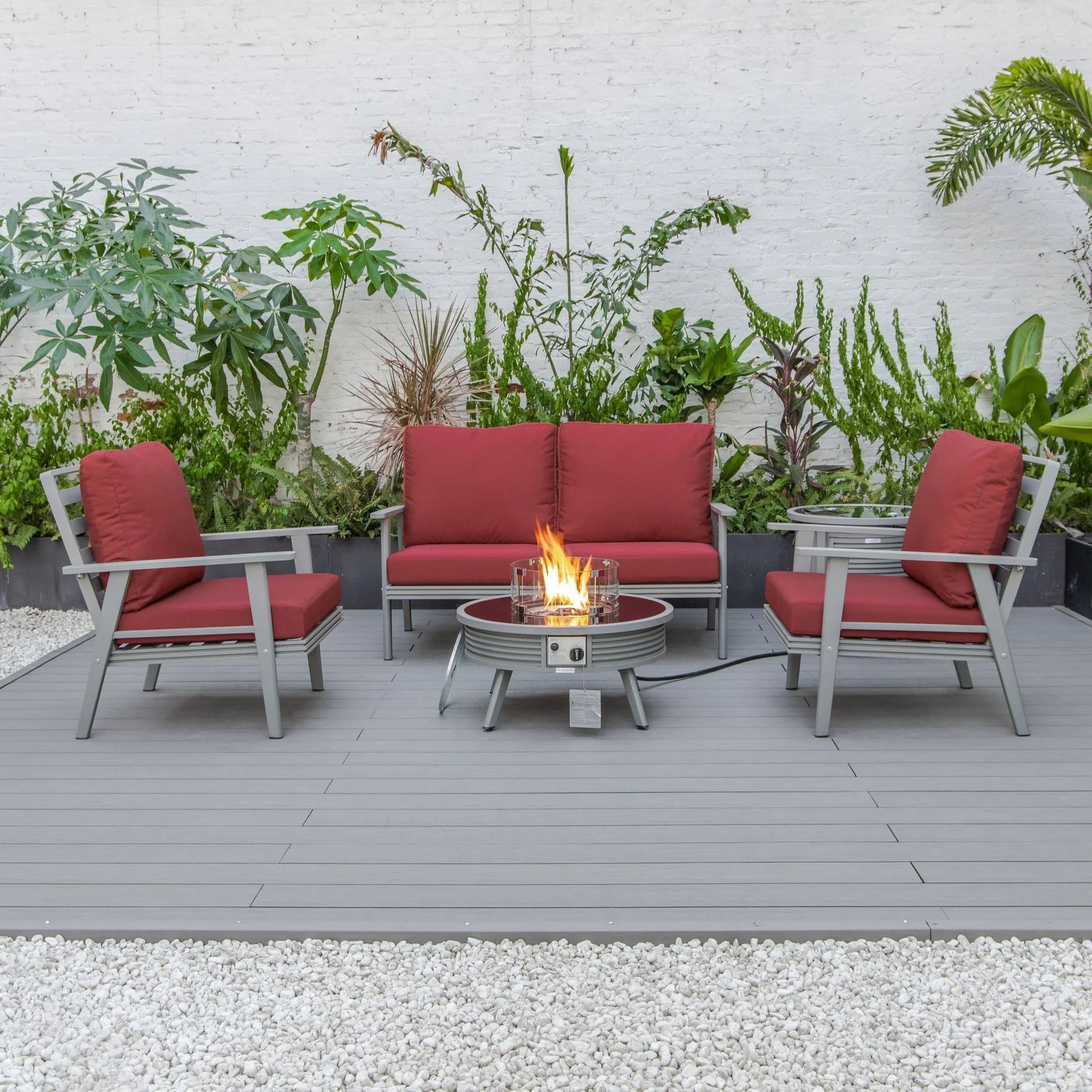 Walbrooke Aluminum Patio Conversation With Slats Design Fire Pit Table & Tank Holder - Elax Furniture