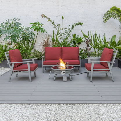 Walbrooke Aluminum Patio Conversation With Slats Design Fire Pit Table & Tank Holder - Elax Furniture