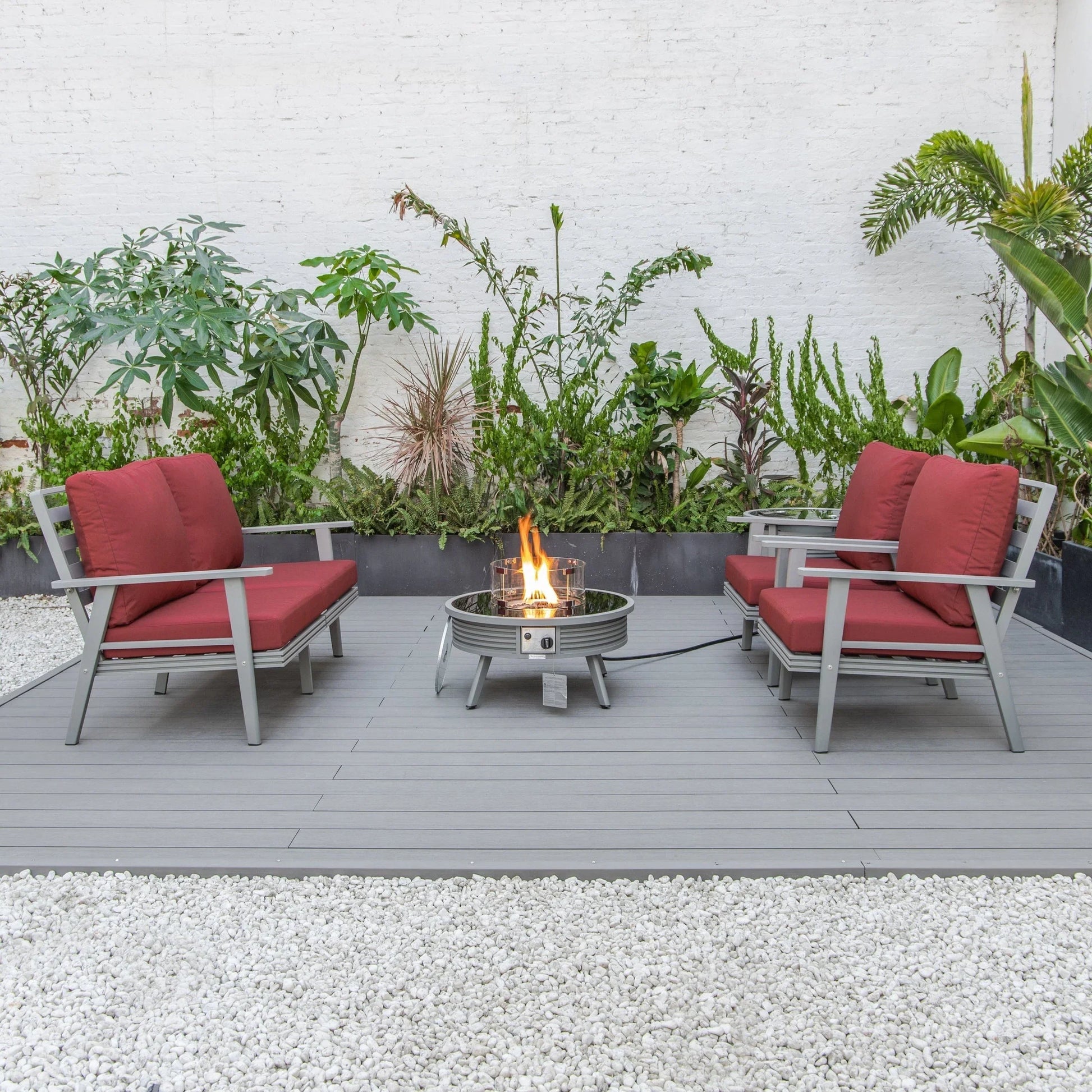 Walbrooke Aluminum Patio Conversation With Slats Design Fire Pit Table & Tank Holder - Elax Furniture