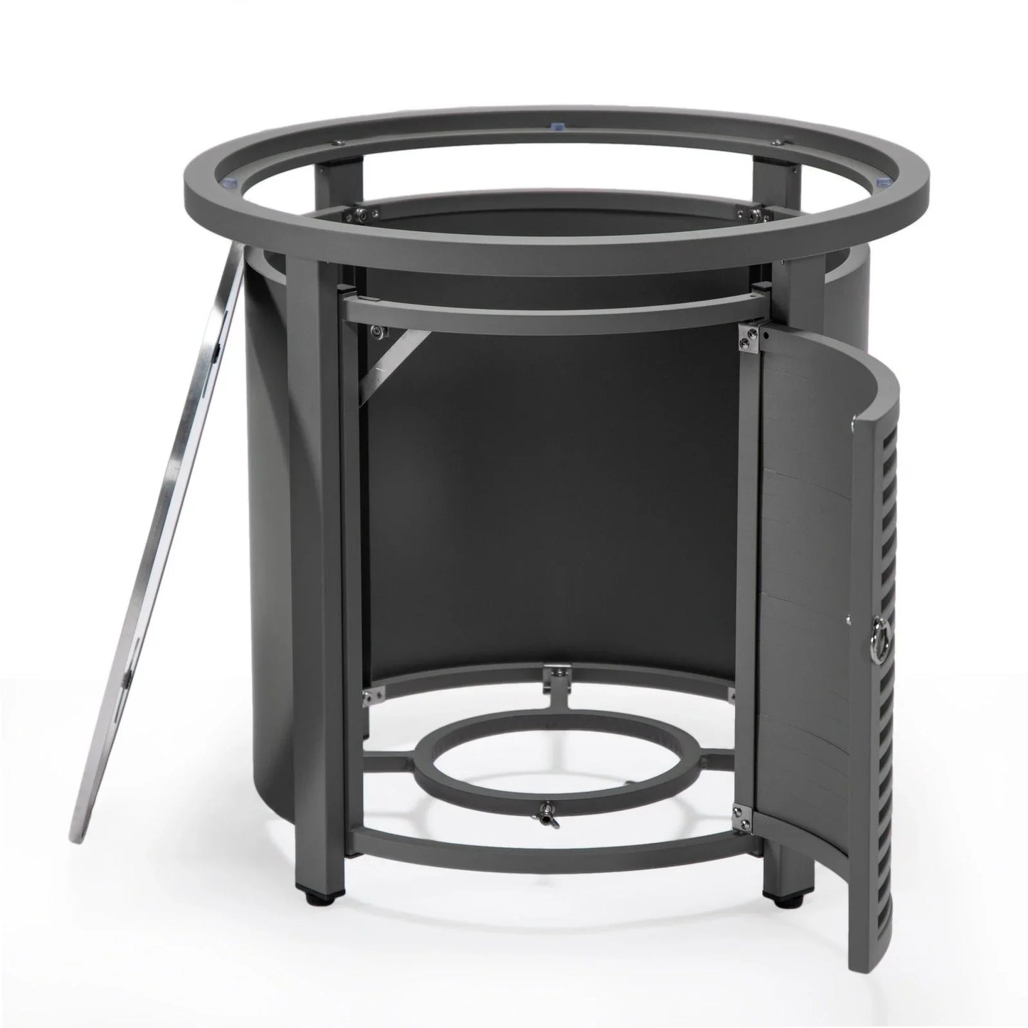 Walbrooke Outdoor Patio Round Fire Pit and Tank Holder with Slats Design - Elax Furniture