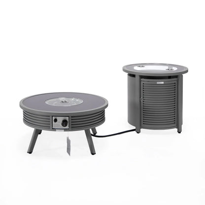 Walbrooke Outdoor Patio Round Fire Pit and Tank Holder with Slats Design - Elax Furniture