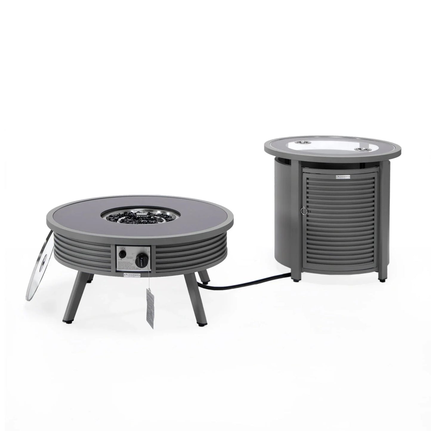 Walbrooke Outdoor Patio Round Fire Pit and Tank Holder with Slats Design - Elax Furniture