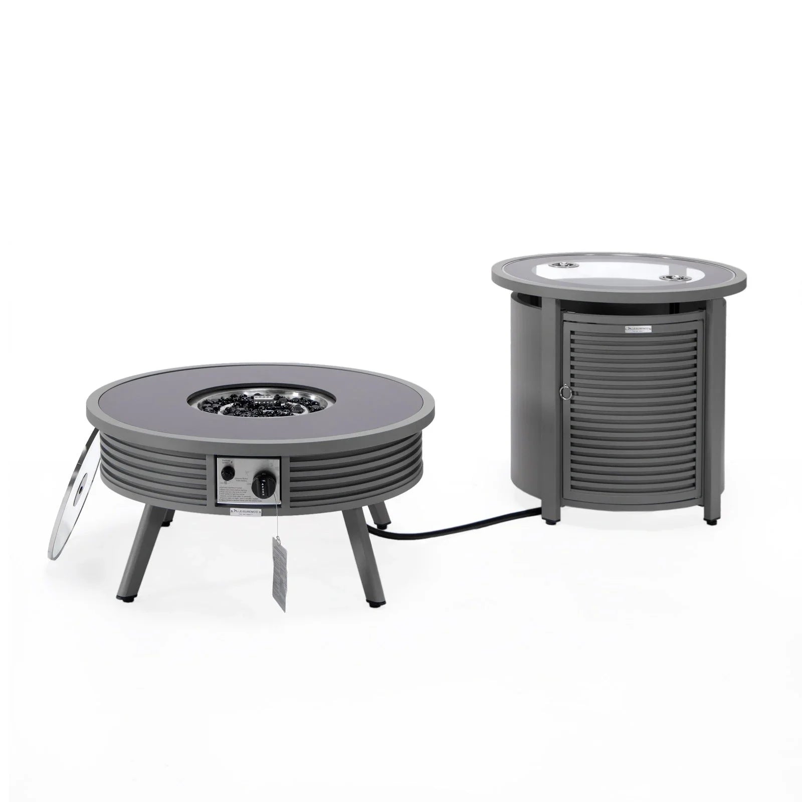 Walbrooke Outdoor Patio Round Fire Pit and Tank Holder with Slats Design - Elax Furniture