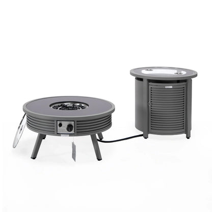 Walbrooke Outdoor Patio Round Fire Pit and Tank Holder with Slats Design - Elax Furniture