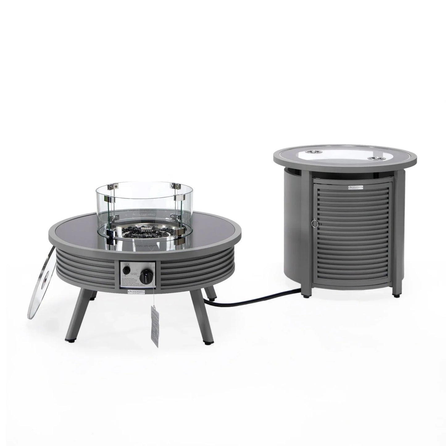 Walbrooke Outdoor Patio Round Fire Pit and Tank Holder with Slats Design - Elax Furniture