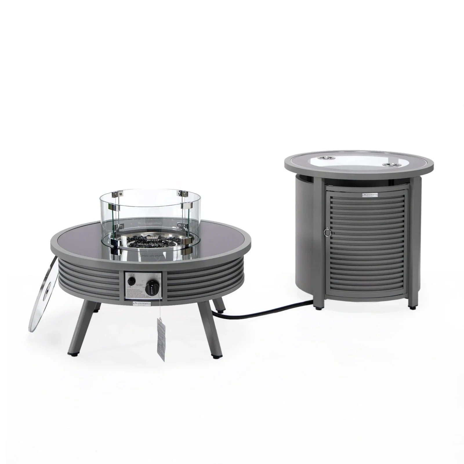 Walbrooke Outdoor Patio Round Fire Pit and Tank Holder with Slats Design - Elax Furniture