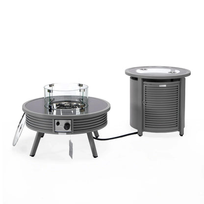 Walbrooke Outdoor Patio Round Fire Pit and Tank Holder with Slats Design - Elax Furniture