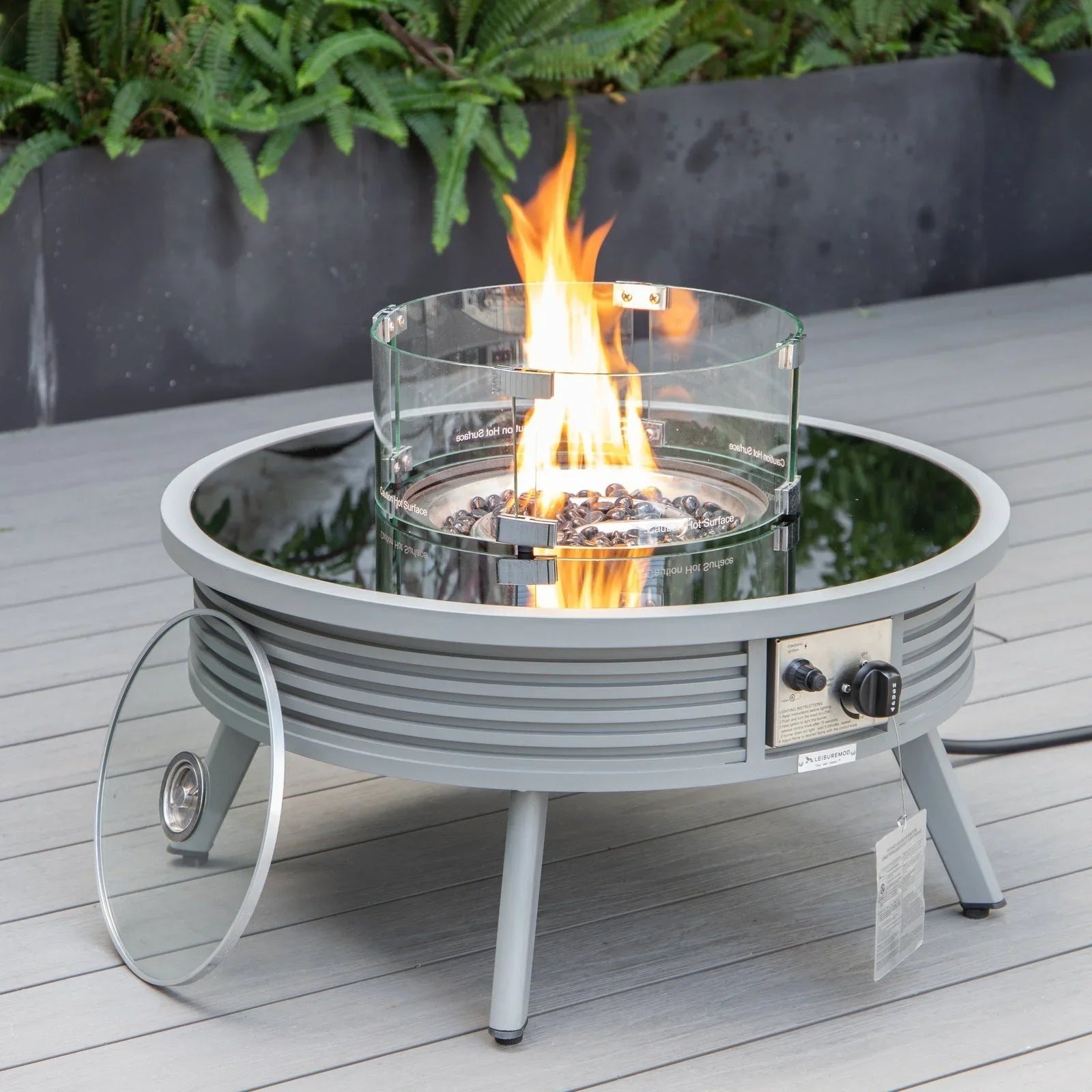 Walbrooke Outdoor Patio Round Fire Pit and Tank Holder with Slats Design - Elax Furniture