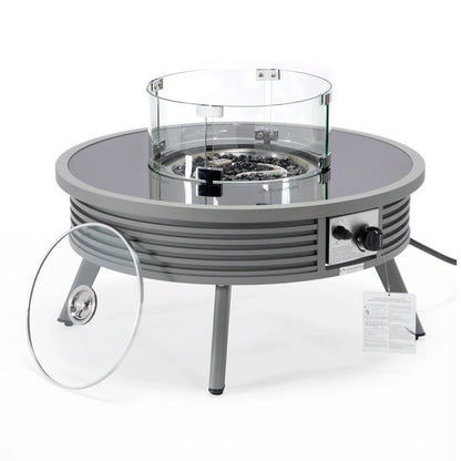 Walbrooke Outdoor Patio Round Fire Pit and Tank Holder with Slats Design - Elax Furniture