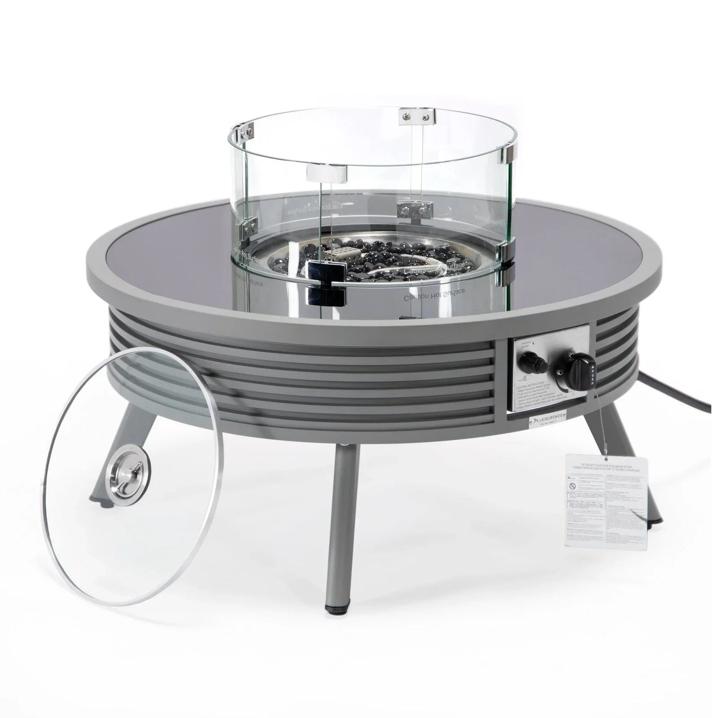 Walbrooke Modern Outdoor Round Fire Pit Table with Powder-Coated Aliuminum Frame and Slats Design - Elax Furniture