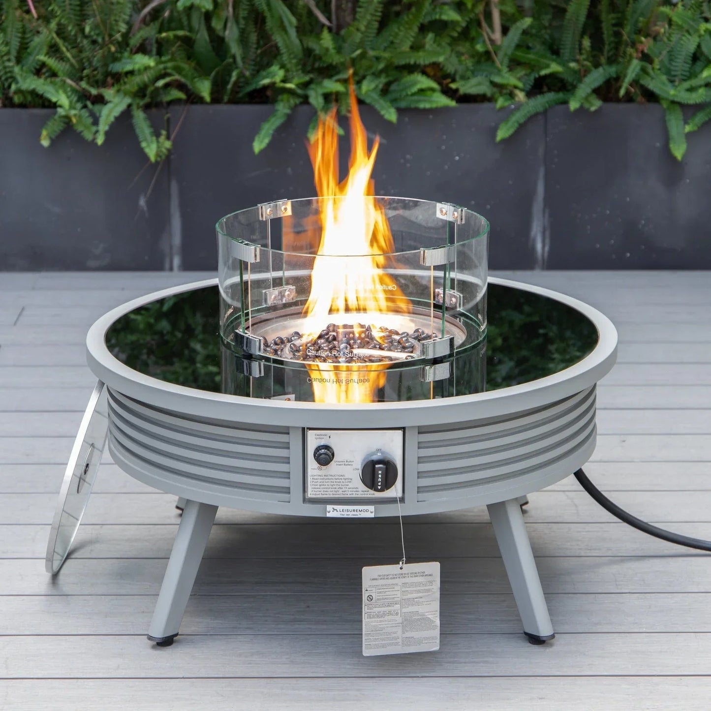 Walbrooke Modern Outdoor Round Fire Pit Table with Powder-Coated Aliuminum Frame and Slats Design - Elax Furniture