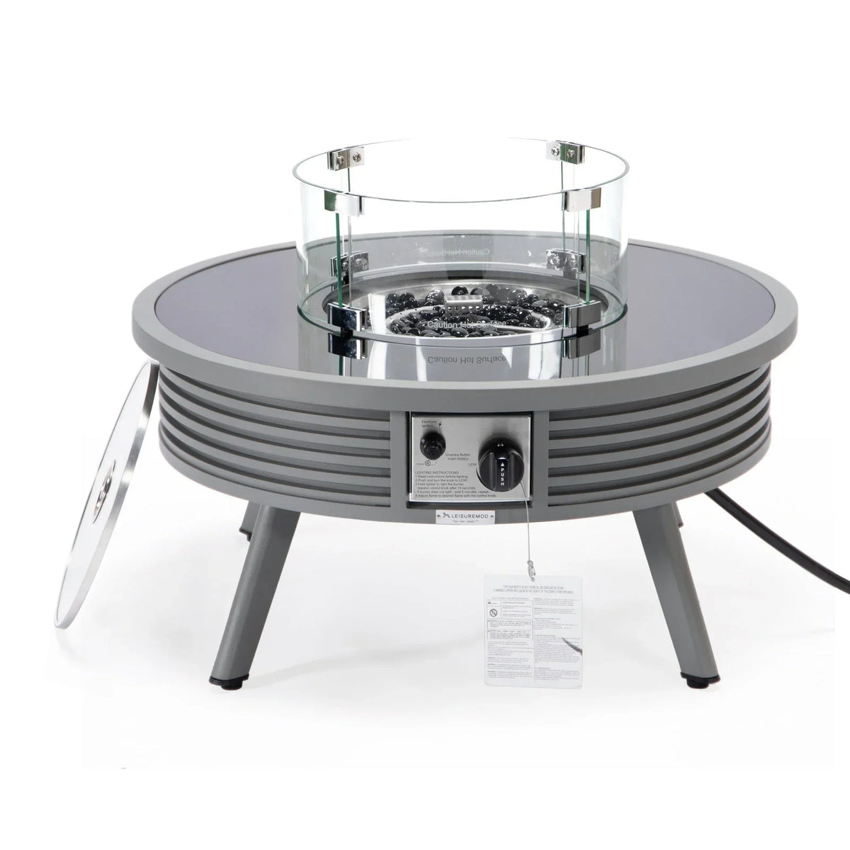 Walbrooke Modern Outdoor Round Fire Pit Table with Powder-Coated Aliuminum Frame and Slats Design - Elax Furniture