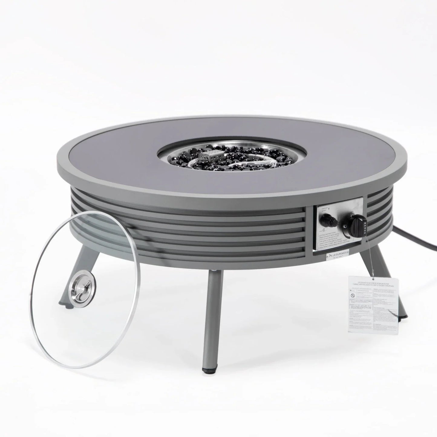 Walbrooke Modern Outdoor Round Fire Pit Table with Powder-Coated Aliuminum Frame and Slats Design - Elax Furniture