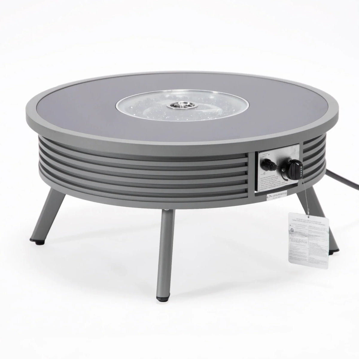 Walbrooke Modern Outdoor Round Fire Pit Table with Powder-Coated Aliuminum Frame and Slats Design - Elax Furniture