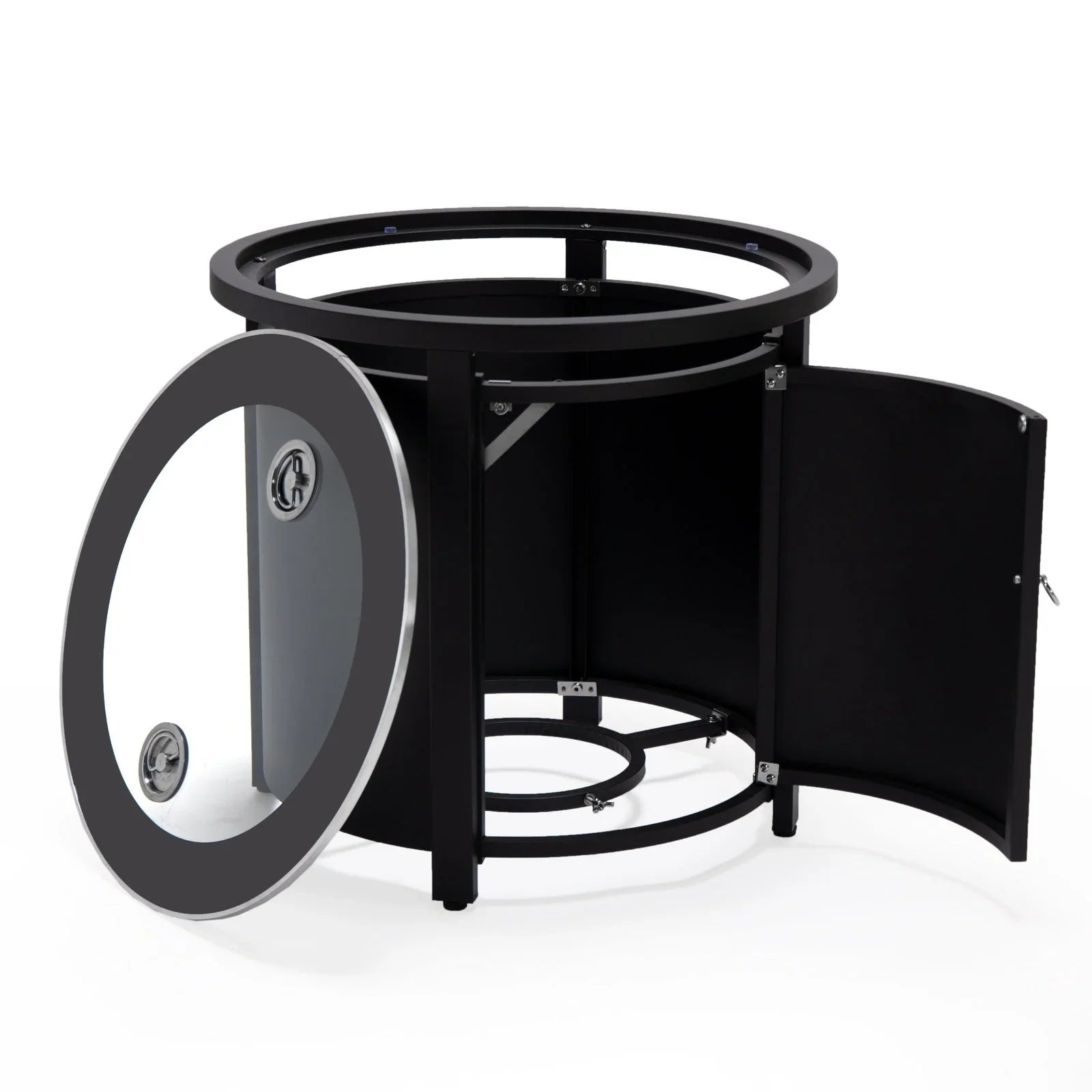 Walbrooke Modern Round Tank Holder Table with Tempered Glass Top and Powder Coated Aluminum - Elax Furniture
